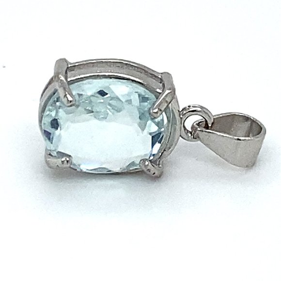 Aquamarine 1.40ct White Gold Finish Silver Pendant - Picture 1 of 7